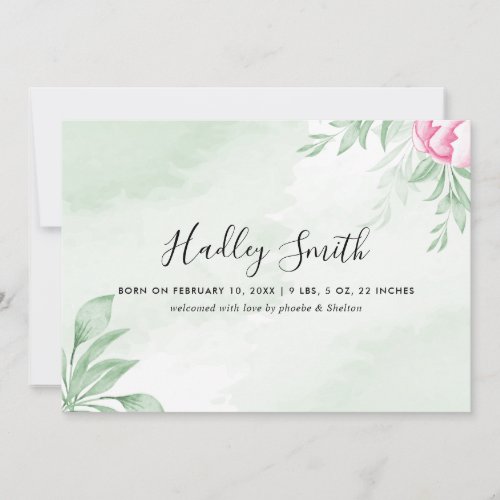 Boho Watercolor Eucalyptus Birth Announcement Card