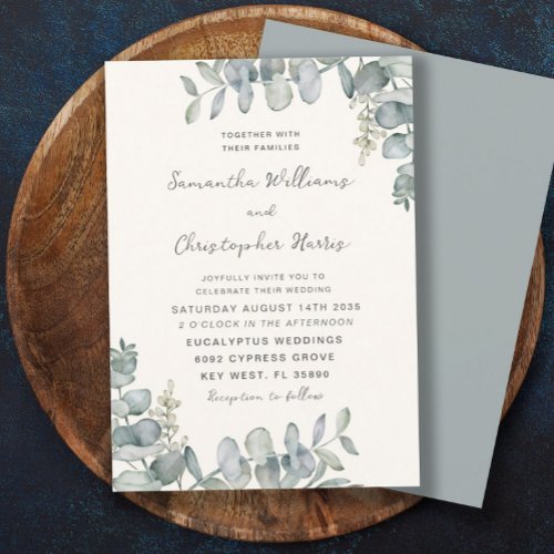 Boho Watercolor Eucalyptus Blue Green Wedding Invi Invitation