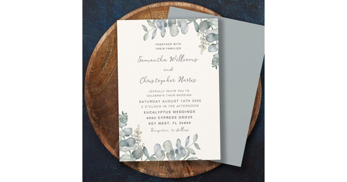 Boho Watercolor Eucalyptus Blue Green Wedding Invi Invitation | Zazzle