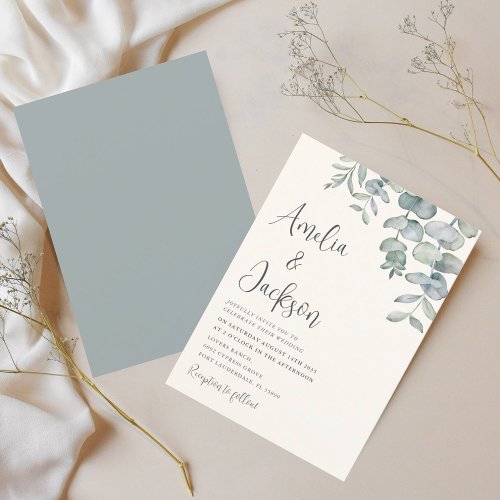 Boho Watercolor Eucalyptus Blue Green Wedding Invi Invitation