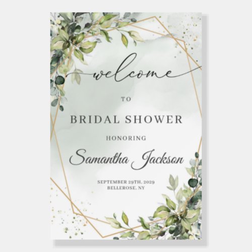 Boho watercolor eucalyptus bridal shower welcome foam board