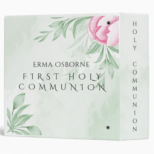 Boho Watercolor Eucalyptus First Holy Communion 3 Ring Binder