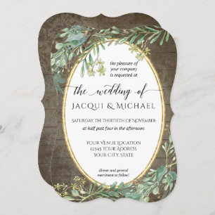 Boho Watercolor Eucalyptus Foliage Rustic Wood Invitation