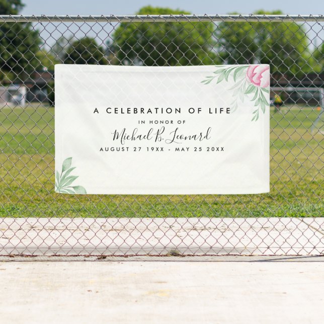 Boho Watercolor Eucalyptus Funeral Memorial Banner (Insitu)