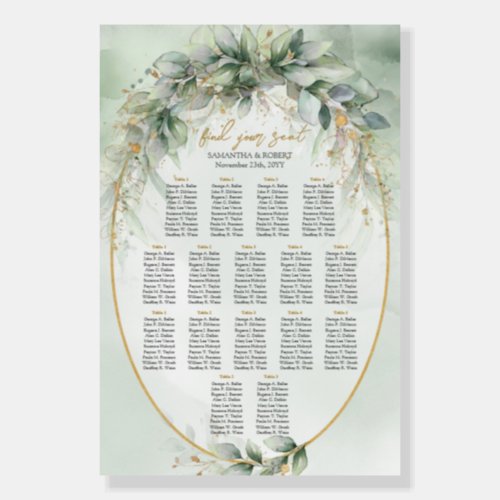 Boho watercolor eucalyptus gold frame seating foam board