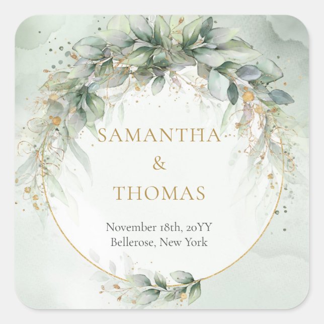 Boho watercolor eucalyptus gold frame Stickers (Front)