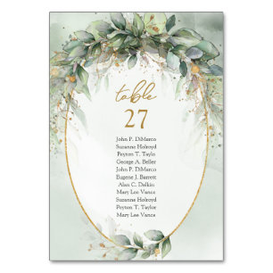 Boho watercolor eucalyptus gold frame table number