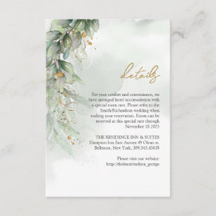 Boho watercolor eucalyptus gold oval details card