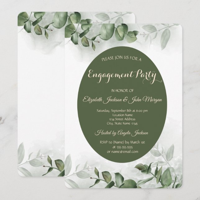 Boho Watercolor Eucalyptus Greenery  Engagement   Invitation (Front/Back)