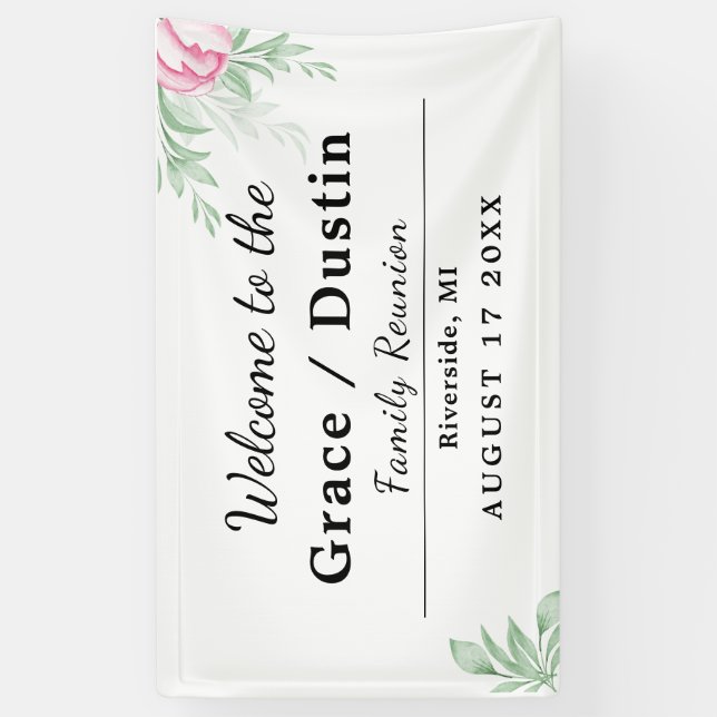 Boho Watercolor Eucalyptus Greenery Family Reunion Banner (Vertical)