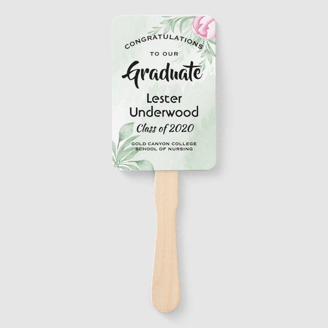 Boho Watercolor Eucalyptus Greenery Graduation Hand Fan (Front)