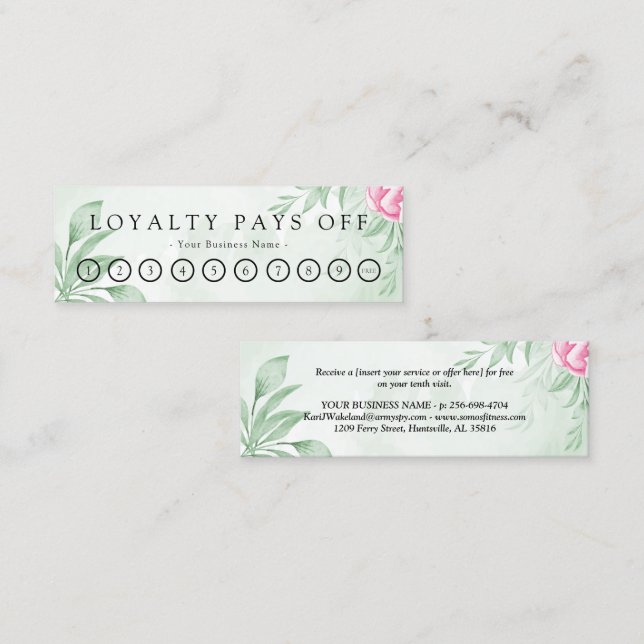 Boho Watercolor Eucalyptus Greenery Loyalty Punch Card (Front/Back)