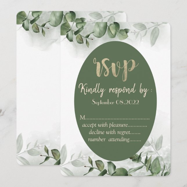 Boho Watercolor Eucalyptus Greenery  RSVP   Invitation (Front/Back)