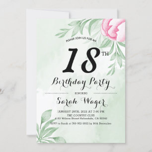 Boho Watercolor Eucalyptus Leaves 18th Birthday Invitation