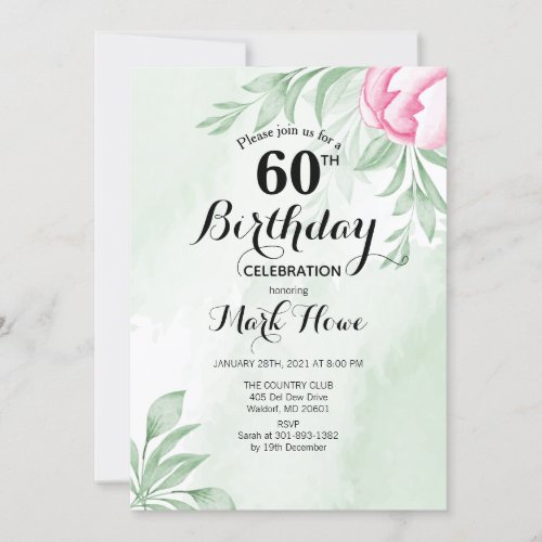 Boho Watercolor Eucalyptus Leaves 60th Birthday Invitation