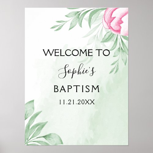 Boho Watercolor Eucalyptus Leaves BaptismWelcome Poster