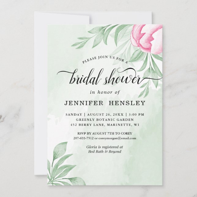 Boho Watercolor Eucalyptus Leaves Bridal Shower Invitation (Front)