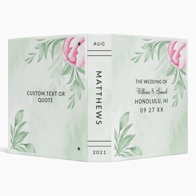 Boho Watercolor Eucalyptus Leaves Greenery Wedding 3 Ring Binder (Background)