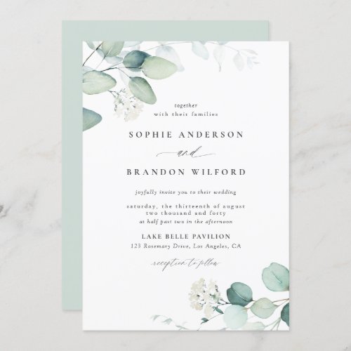 Boho Watercolor Eucalyptus Leaves Greenery Wedding Invitation
