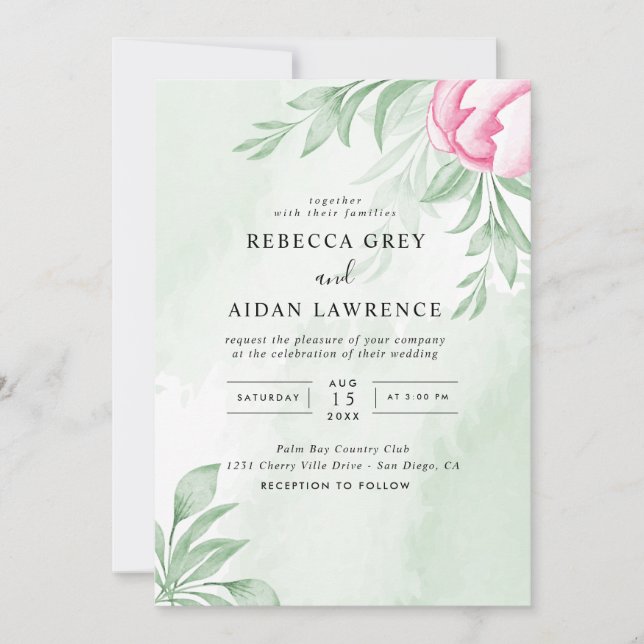Boho Watercolor Eucalyptus Leaves Greenery Wedding Invitation (Front)