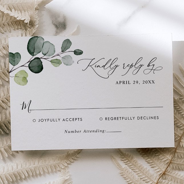 Boho Watercolor Eucalyptus Leaves Greenery Wedding RSVP Card (Creator Uploaded)