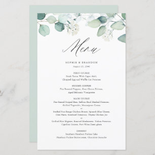 Boho Watercolor Eucalyptus Leaves Menu Card