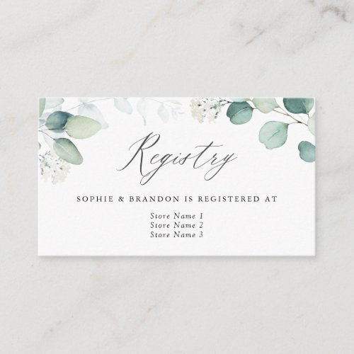 Boho Watercolor Eucalyptus Leaves Wedding Registry Enclosure Card