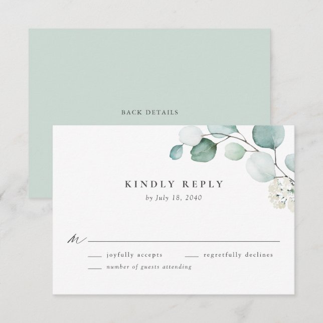 Boho Watercolor Eucalyptus Leaves Wedding RSVP Card (Front/Back)