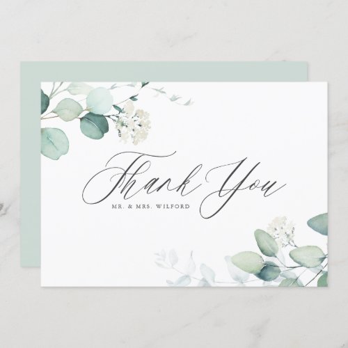 Boho Watercolor Eucalyptus Leaves Wedding Thank You Card