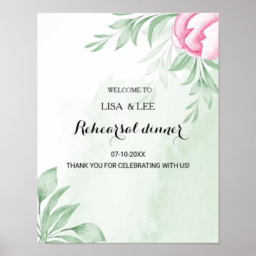 Boho Watercolor Eucalyptus Rehearsal Dinner Party Poster