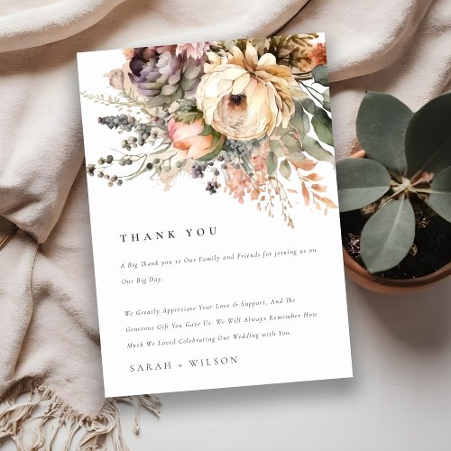 Boho Watercolor Fall Autumn Floral Bunch Wedding Thank You Card