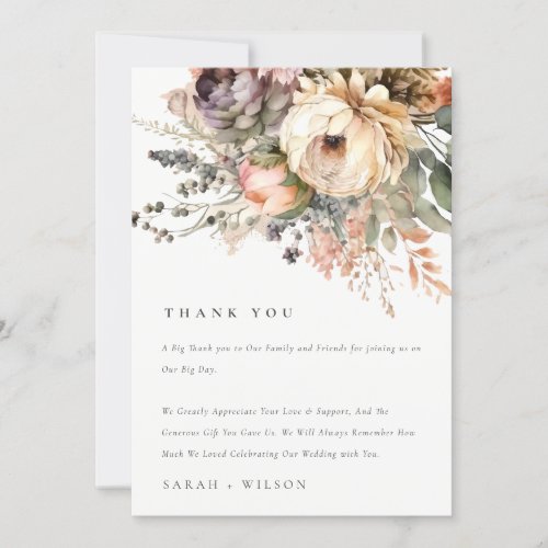 Boho Watercolor Fall Autumn Floral Bunch Wedding Thank You Card