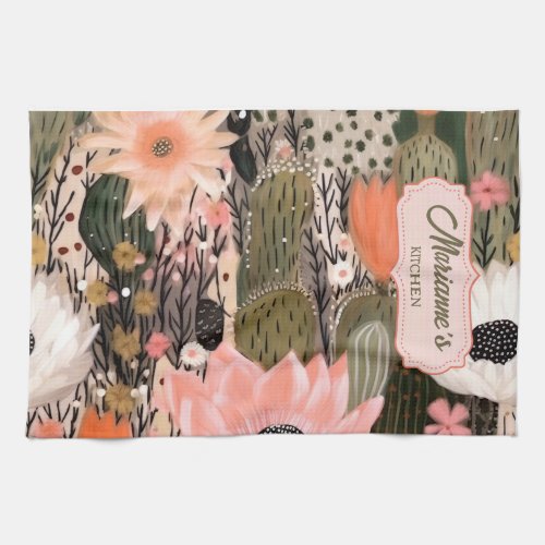 Boho Watercolor Fall Blush Pink Peach Green Kitchen Towel