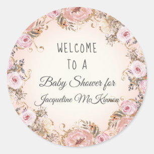 BOHO Watercolor Fall Floral Blush Baby Girl Shower Classic Round Sticker