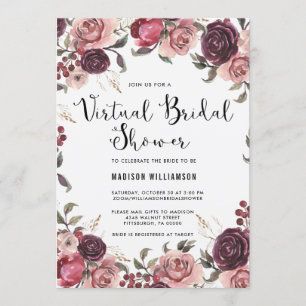 Boho Watercolor Fall Floral Virtual Bridal Shower Invitation