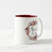 Boho Watercolor Fall Floral Wreath Bride to Be Two-Tone Coffee Mug (Front Right)