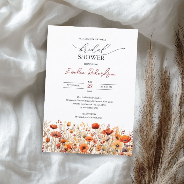 Boho watercolor fall orange yellow wildflowers invitation (Boho watercolor fall orange yellow wildflowers invitation)