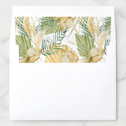 Boho Watercolor Fan Palm and Pampas Grass Pattern Envelope Liner