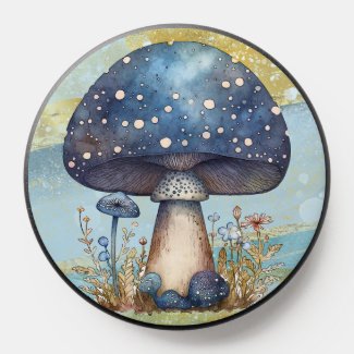 Boho watercolor fantasy mushroom purple blue