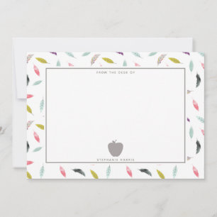 Boho Watercolor Feather Gray Apple Teacher Note Card