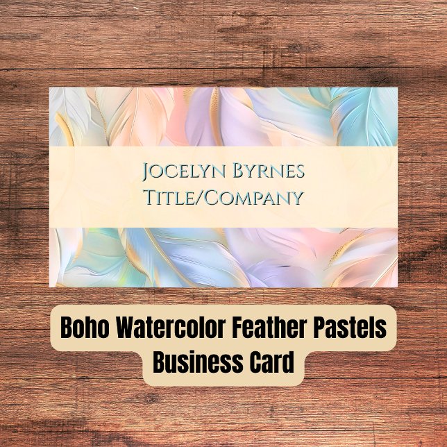 Boho Watercolor Feather Pastels Business Card (Boho Watercolor Feather Pastels Business Card)