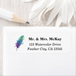 Boho Watercolor Feather Return Address Label