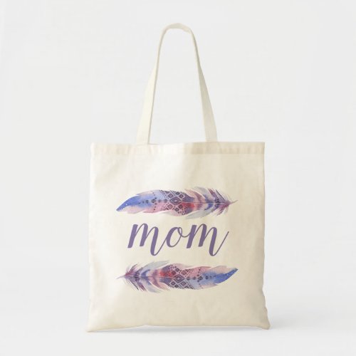 Boho Watercolor Feathers  Mothers Day Tote Bag