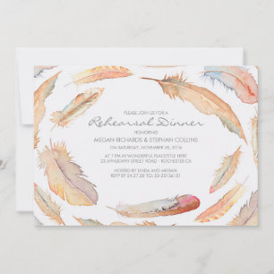 boho watercolor feathers tribal rehearsal dinner invitation