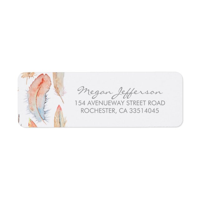 Boho Watercolor Feathers Wedding Label (Front)