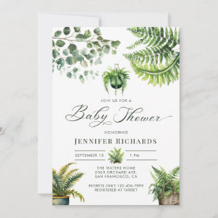Boho Watercolor Fern Eucalyptus Baby Shower Invitation