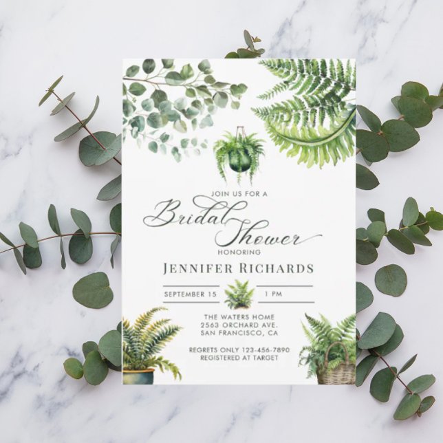 Boho Watercolor Fern Eucalyptus Bridal Shower Invitation (Creator Uploaded)