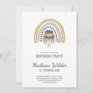 Boho Watercolor First Birthday Invitation