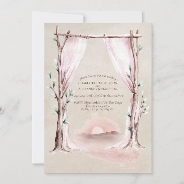 Boho Watercolor Floral Arch and Sunset Invitation (Front)