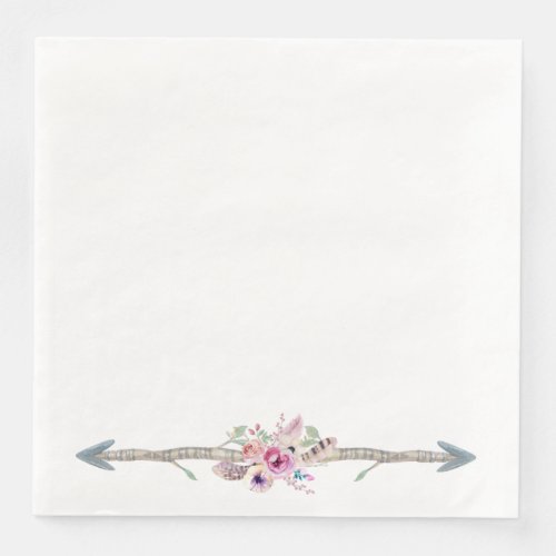 Boho Watercolor Floral Arrows Paper Dinner Napkins